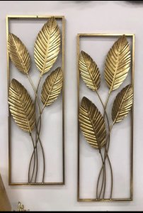 Gold leaf wall art with frame set of 2 
