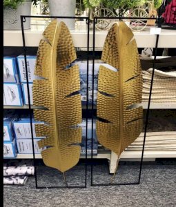 Gold leaf with black frame set of 2 wall art 