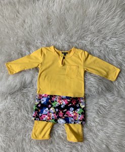 Baju Melayu rompers with attached sampin for babies & up to 18 months old 