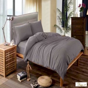 SUPER SINGLE DARK GREY Fitted BedSheet + Pillowcase Set plus Optional Bolster Case Cover