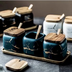 Marble-inspired Ceramic Spice Set