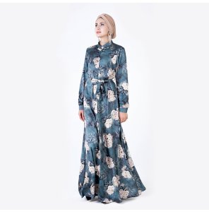 Nijah Plus Size Oriental Floral Print Abaya Long Sleeve Maxi Dress