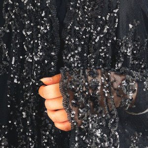 Nazma Plus Size Muslimah Sequin Lace Open Kimono Jacket (Gold, Silver,Black)