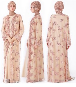 Nazma Plus Size Muslimah Sequin Lace Open Kimono Jacket (Gold, Silver,Black)