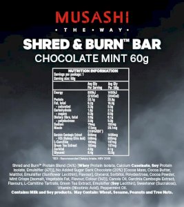 Musashi Shred & Burn Bar Chocolate Mint 60g (Box of 12)