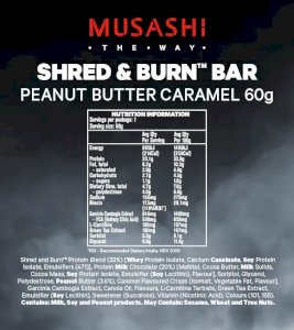 Musashi Shred & Burn Bar Peanut Butter Caramel 60g (Box of 12)